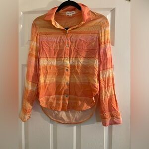 Cloth & Stone Striped Orange Button-Up long sleeve Shirt XS